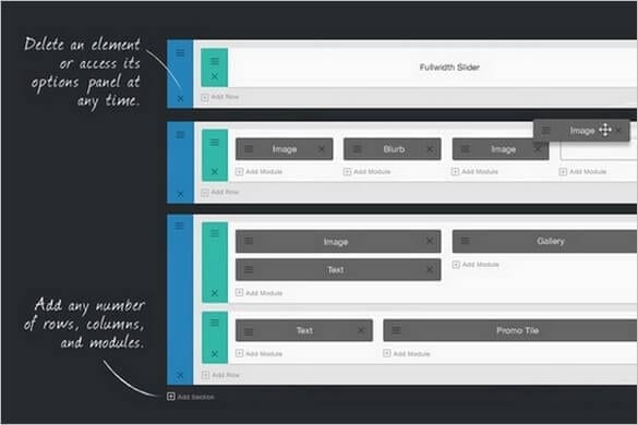 Drag and drop module based layouts using Divi