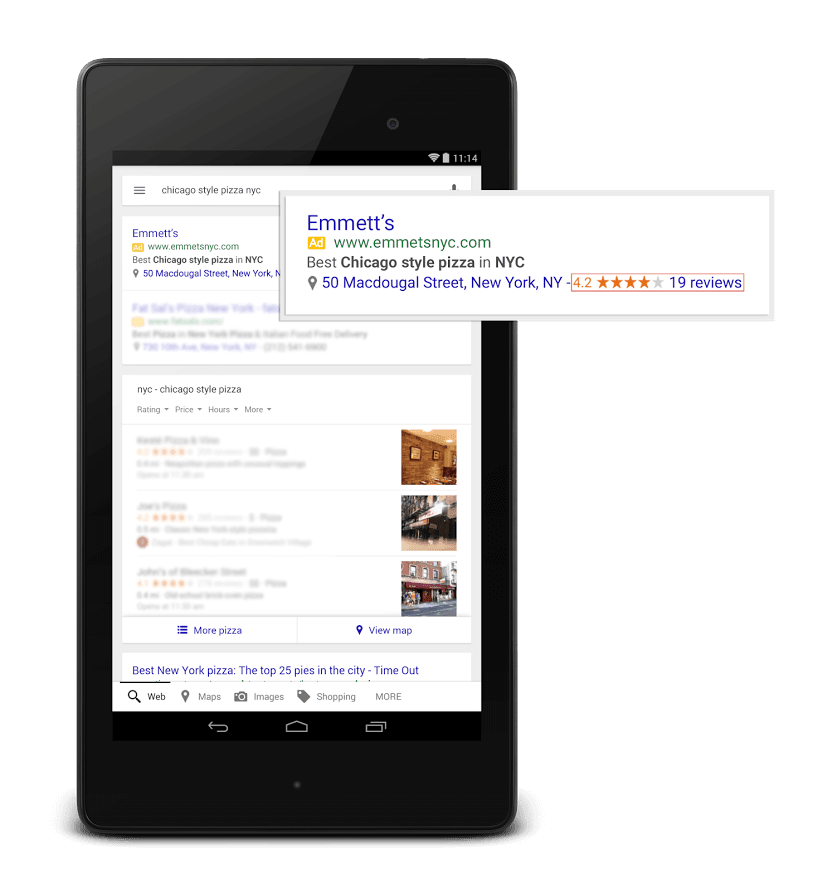 Google+ my business reviews and ratings in adwords listings