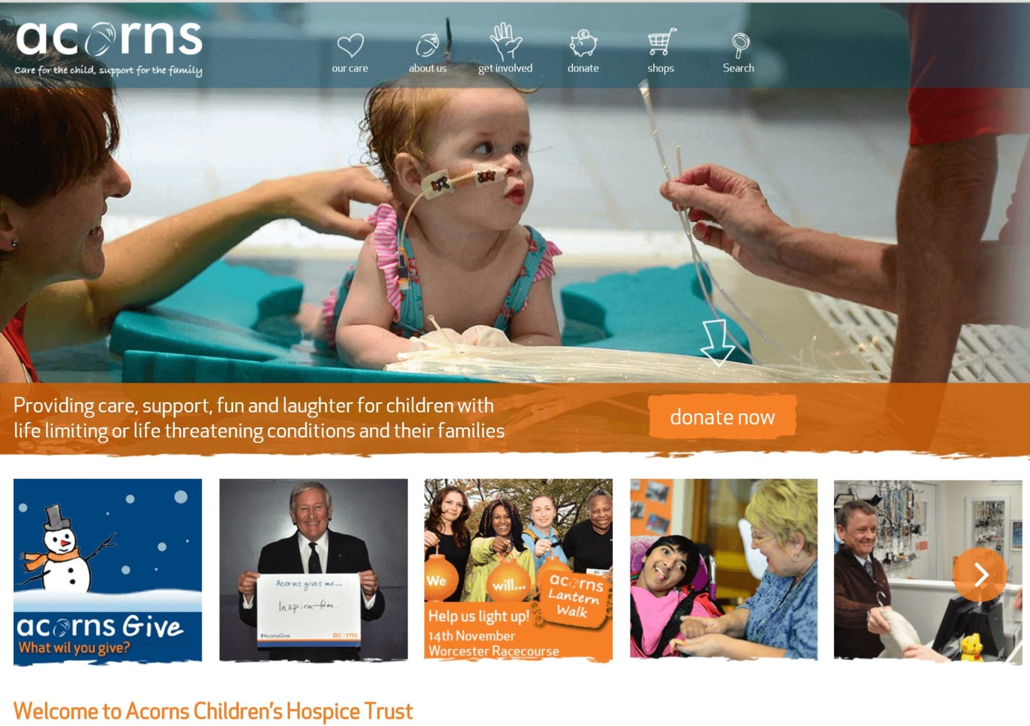 Acorns children's hospice homepage