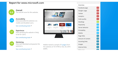 Nibbler screenshot showing microsoft. Com