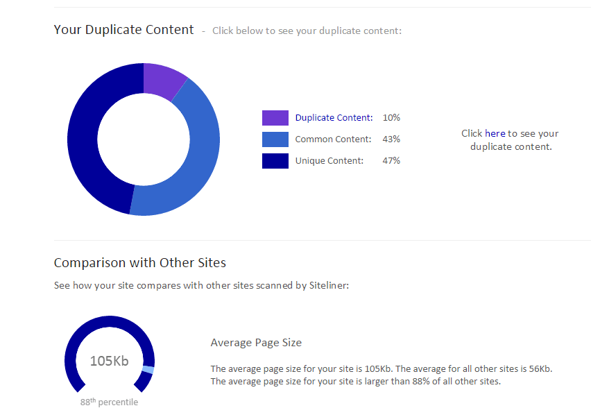 Example of a siteliner summary report