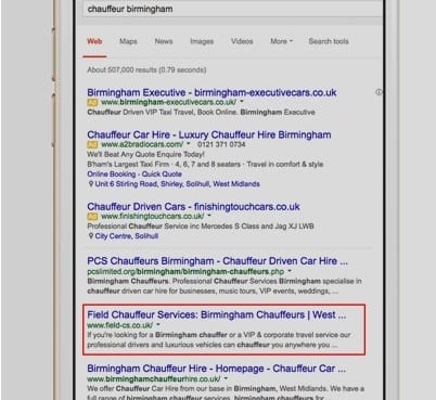 Field Chauffeur Services Google Keyword Search