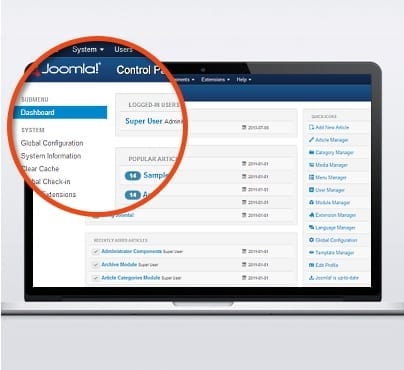Spaces and Places Joomla dashboard