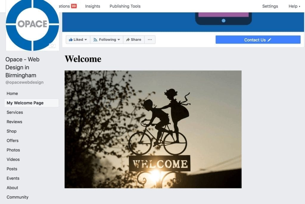 Facebook custom welcome page