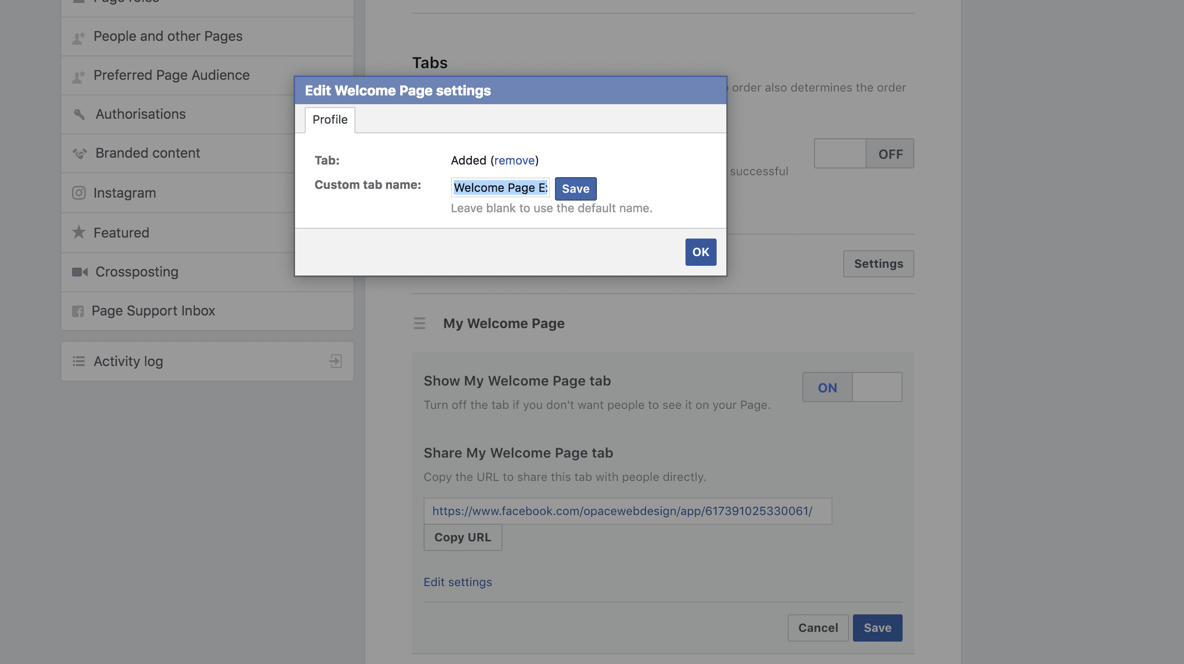 Changing a custom Facebook tab name