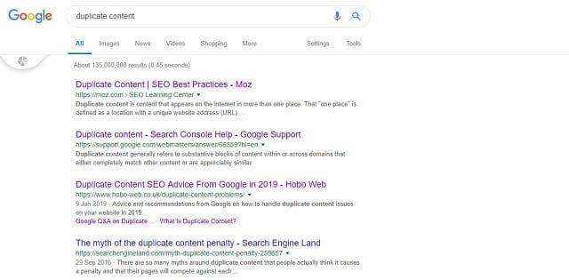 Duplicate content and serp