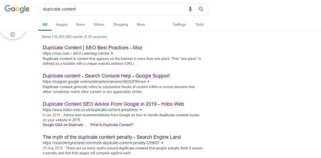 duplicate content and SERP