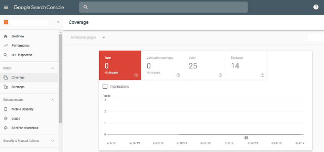 use google search console to check google index