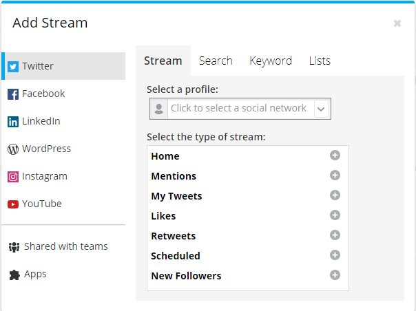 Adding Streams In Hootsuite