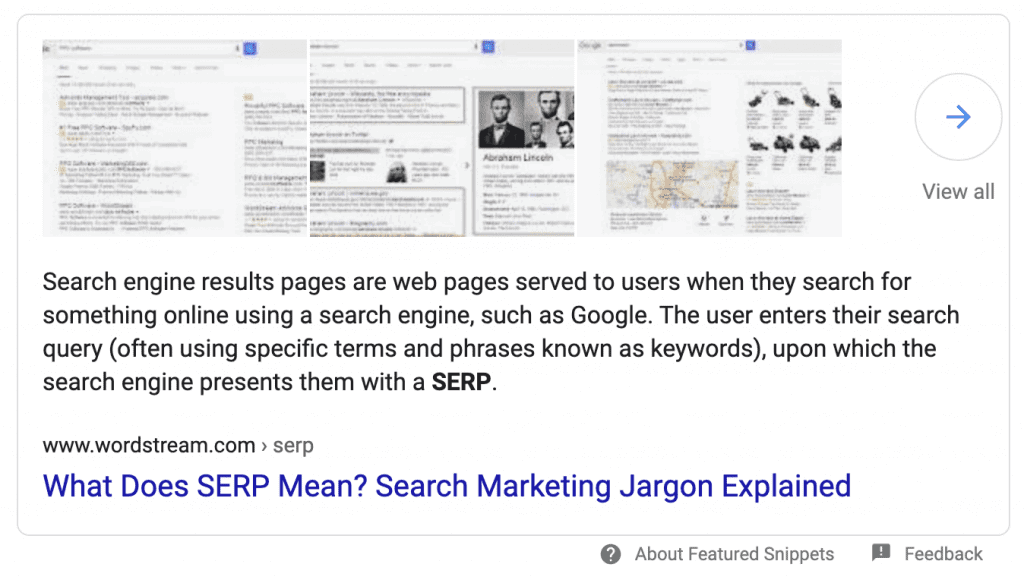 SERP Feature – featured snippets