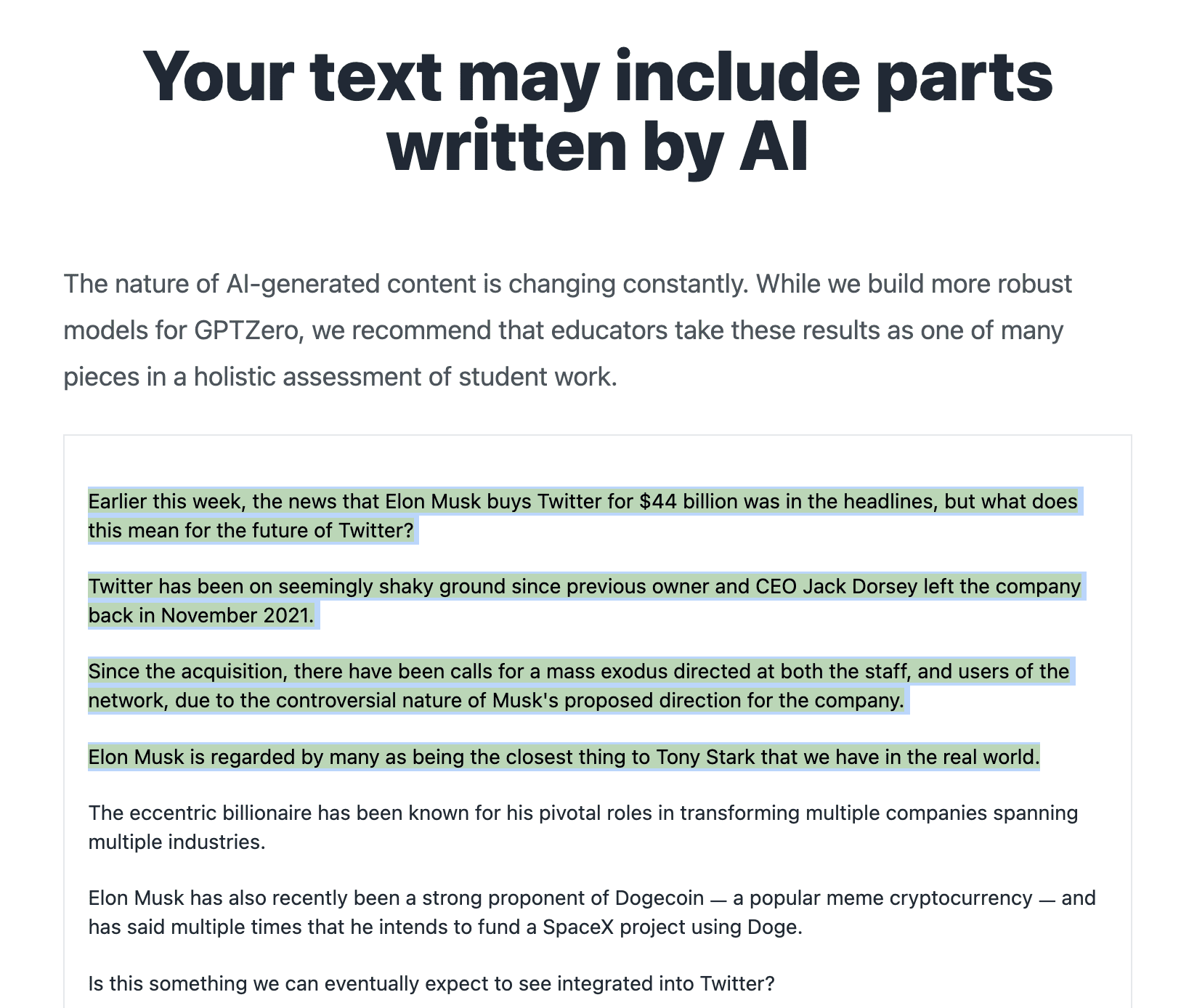 GPTZero incorrectly believes human content contains 17 percent text written by AI