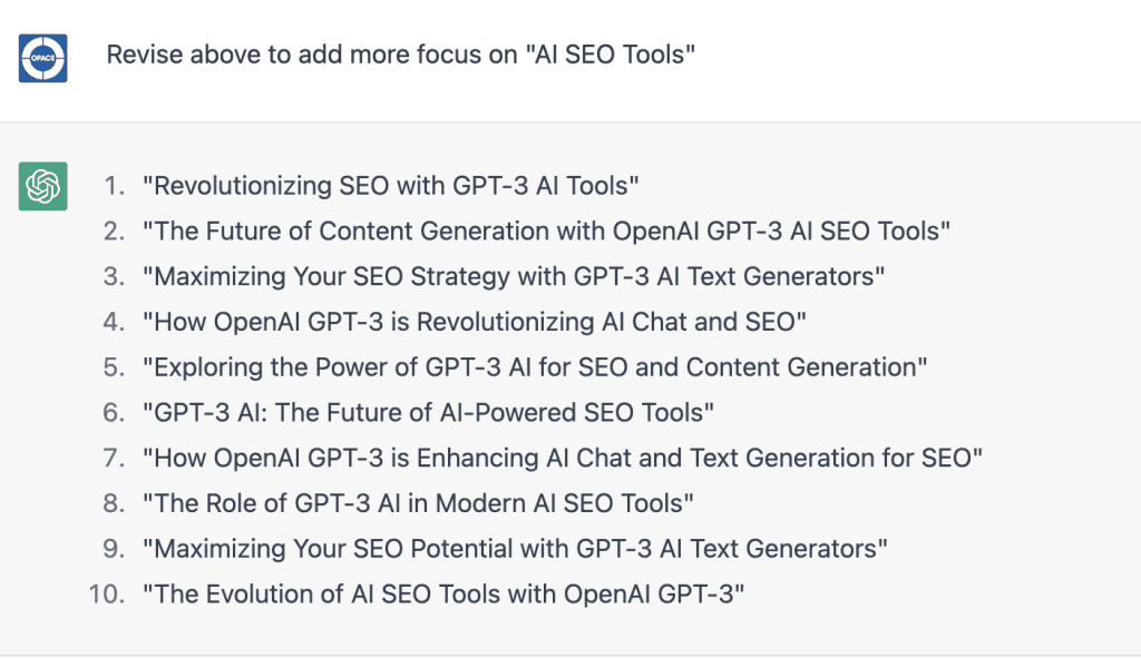 ChatGPT to revise the titles for better SEO