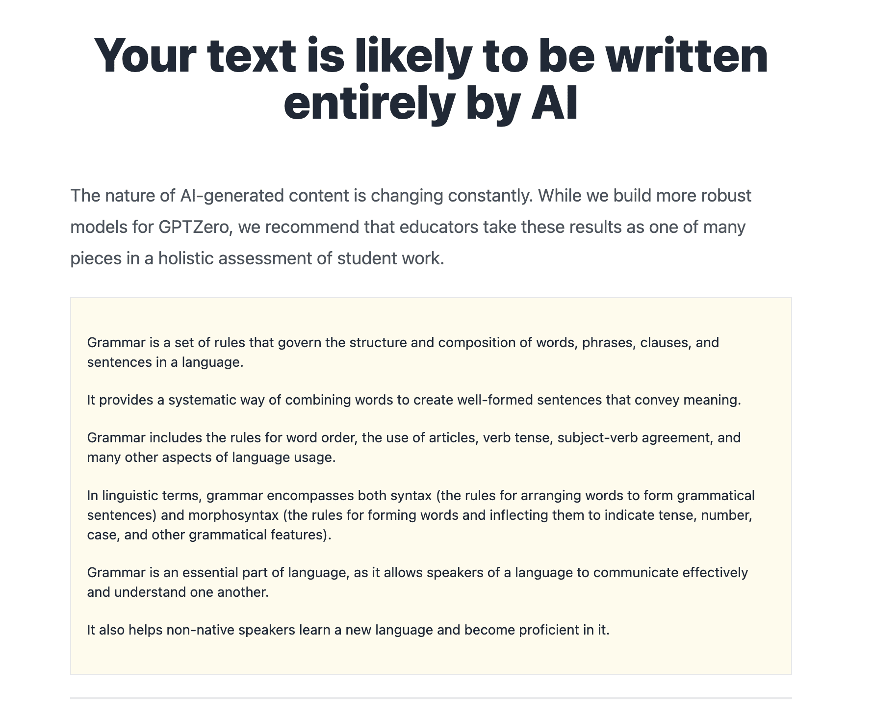 ChatGPT text is AI according to GPTZero